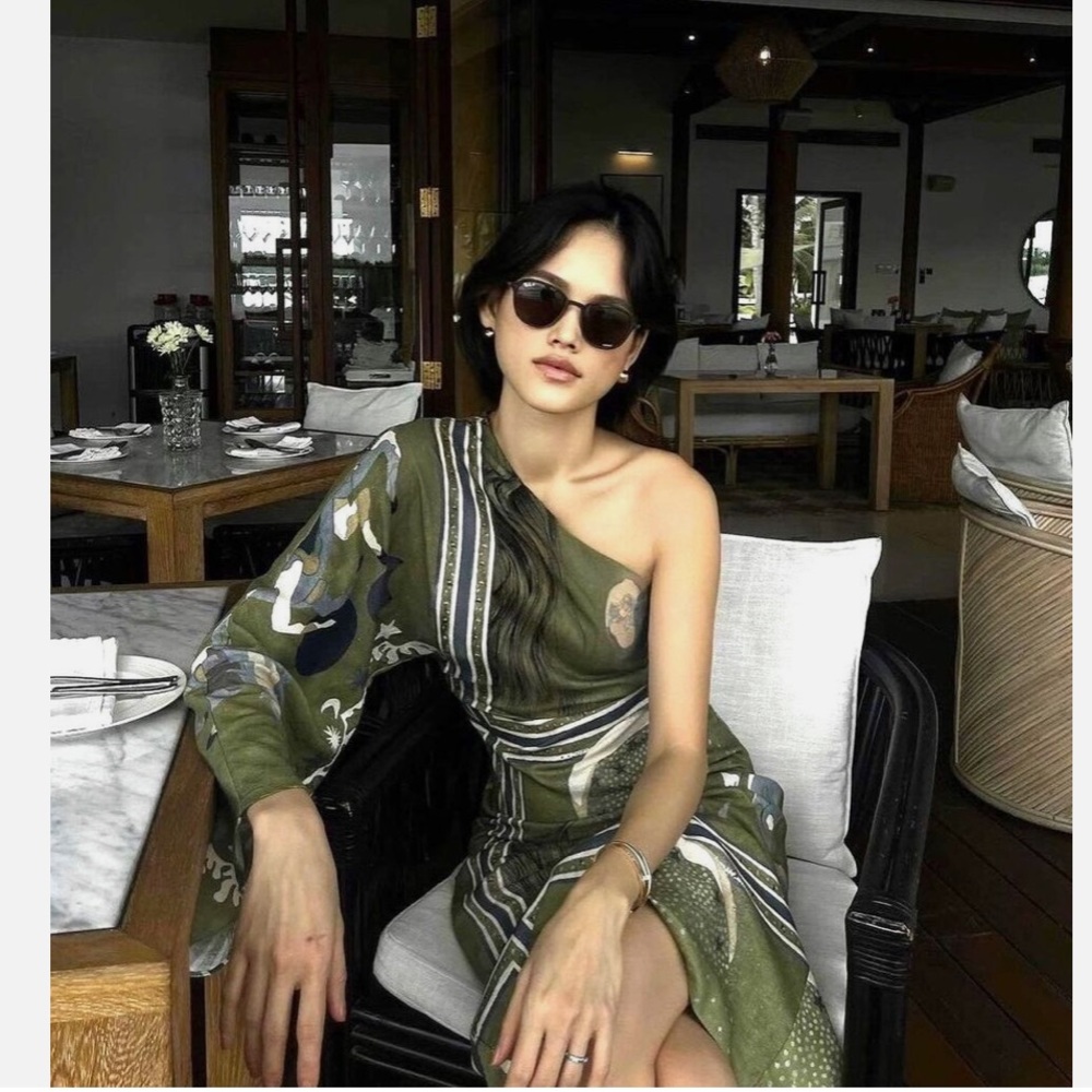 ZARA PRINT ASYMMETRIC ONE SHOULDER
LONG SLEEVE LINEN DRESS - Picture 12 of 16